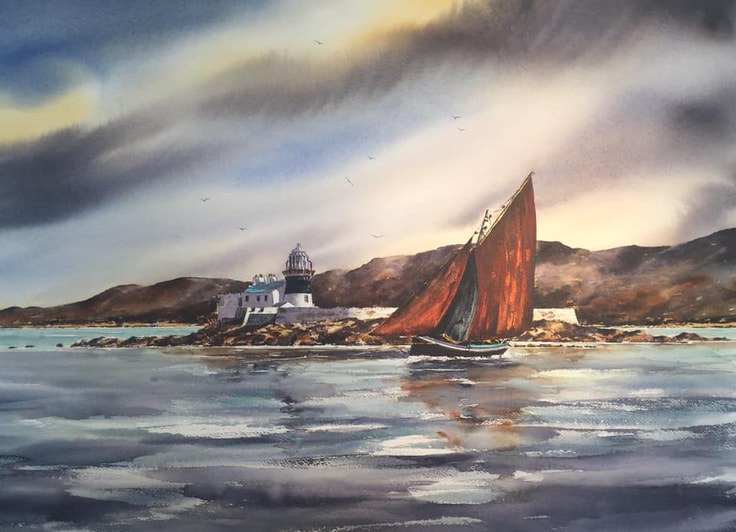 Large watercolour painting from the wild atlantic way, available for sale