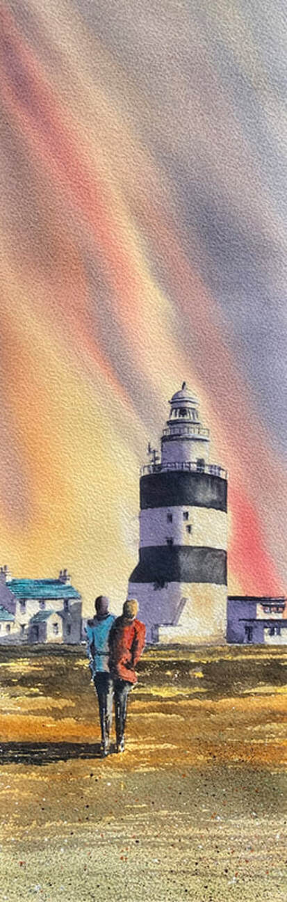 painting of hook head lighthouse, watercolour painting for sale by roland byrne