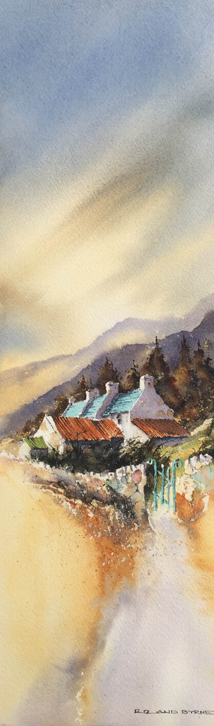 Picture, painting for sale, cottage painting for sale, watercolour painting of ireland for sale, original painting available for purchase online, mountain painting, irish painting, art from ireland, painting by artist, irish artist, atmospheric art, atmospheric watercolour, beautiful art for sale online, buy, for sale, local, shop local