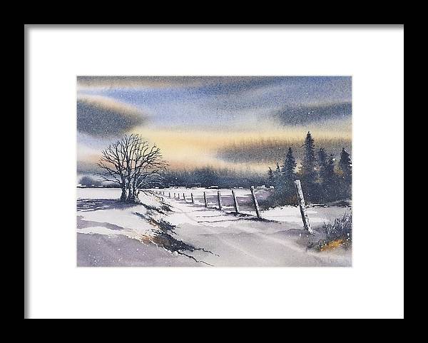 Snow scene watercolour print framed for sale shipping worldwide