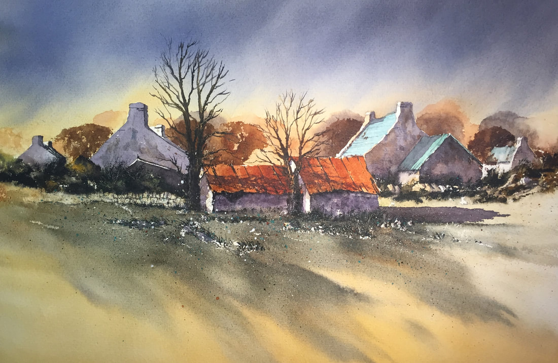 Watercolour painting of village  for sale painting 